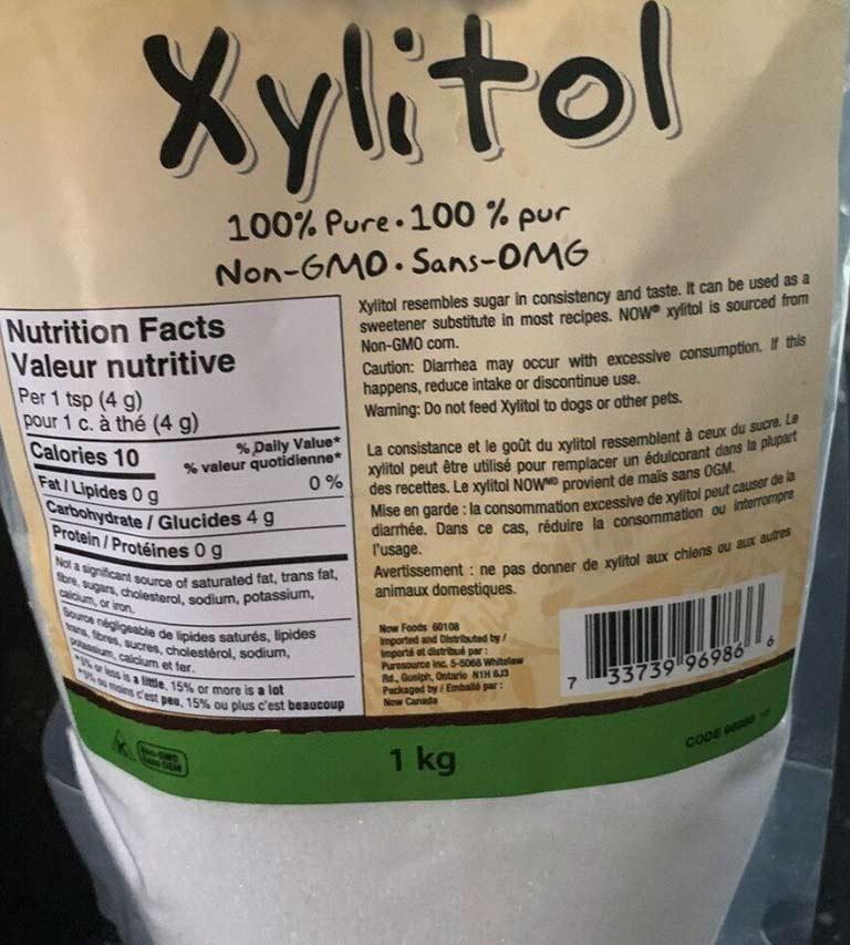 bolsa de un kilogramo de xylitol que se puede conseguir en tiendas especializadas